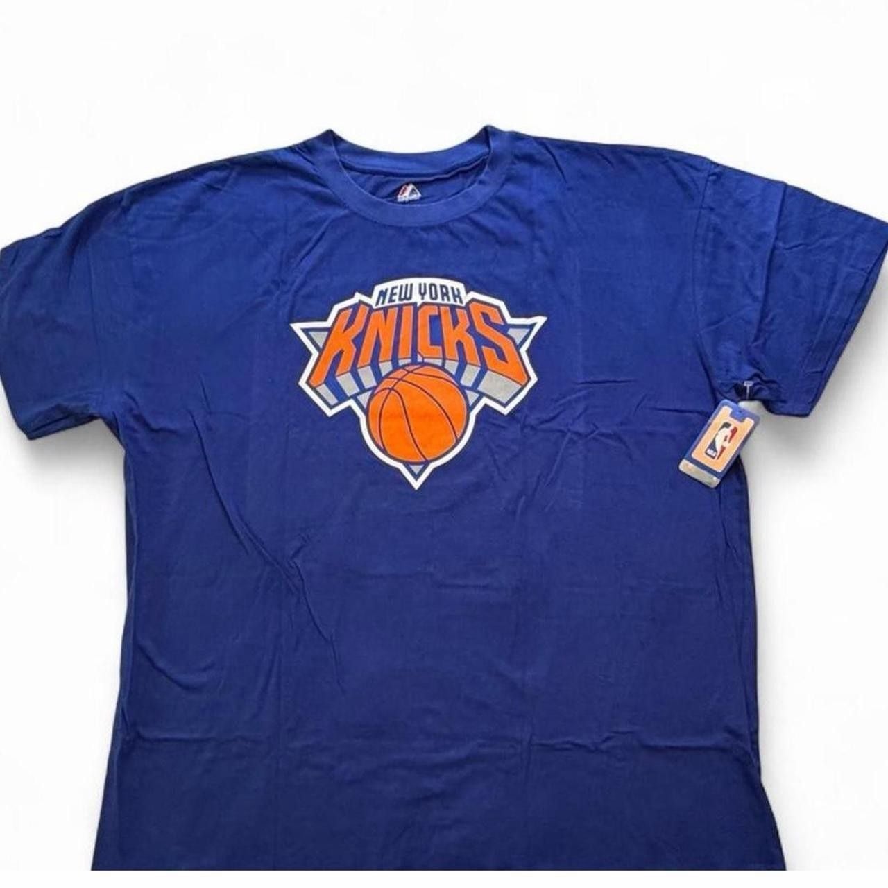 NBA New York Knicks blue t-shirt with orange basketball graphic number 7!Anthony on the back size 4XL big & tall dimensions in the pictures brand new with tags. 2