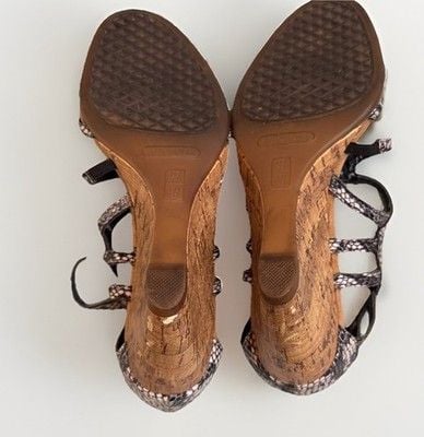 Aerosoles Snake Print Leather Cork Wedges Sandals Sz 7.5 Animal Y2K Heels Womens 10