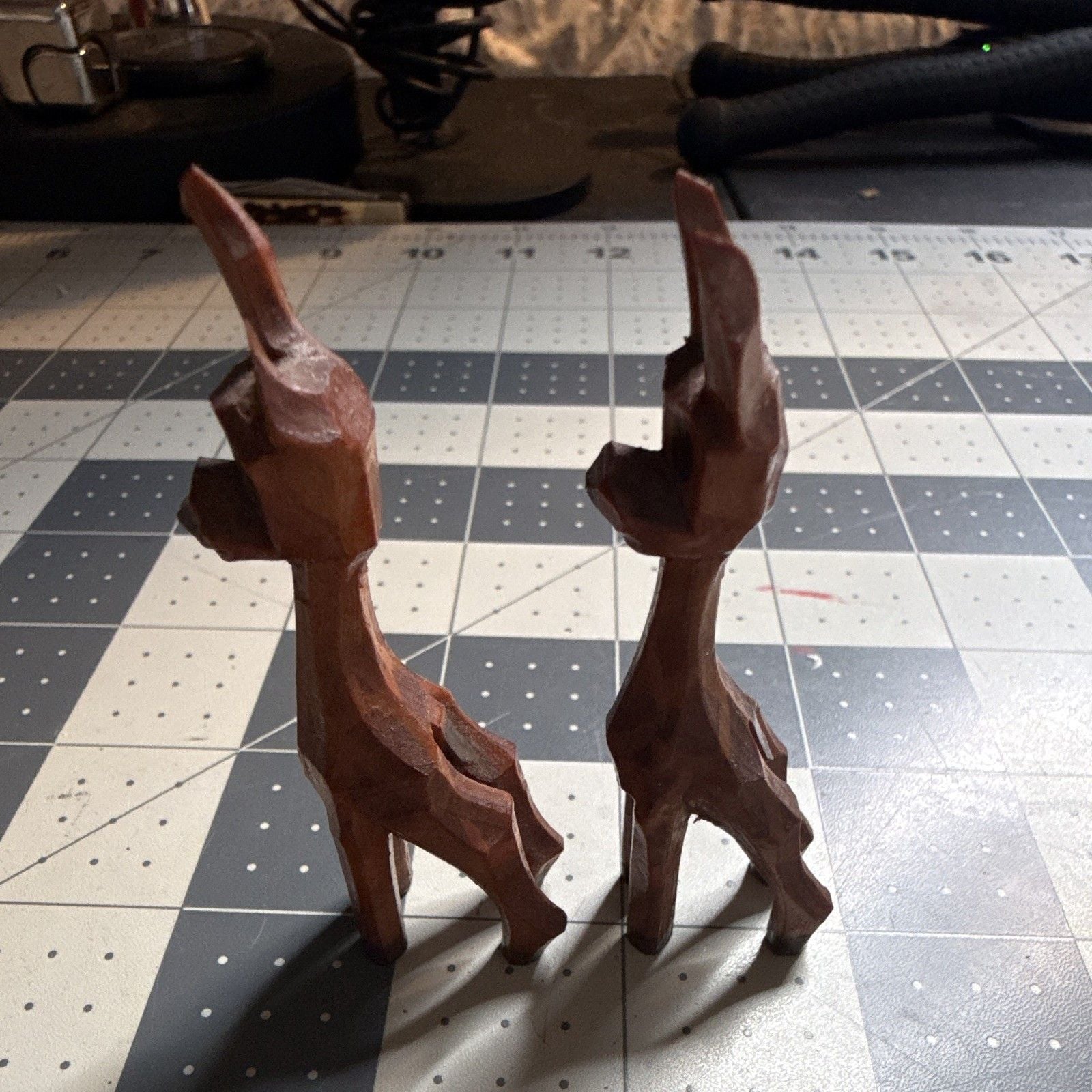Carved Wooden Dog Figurines Pair Set of 2 Brown Natural Finish 4 in 3
