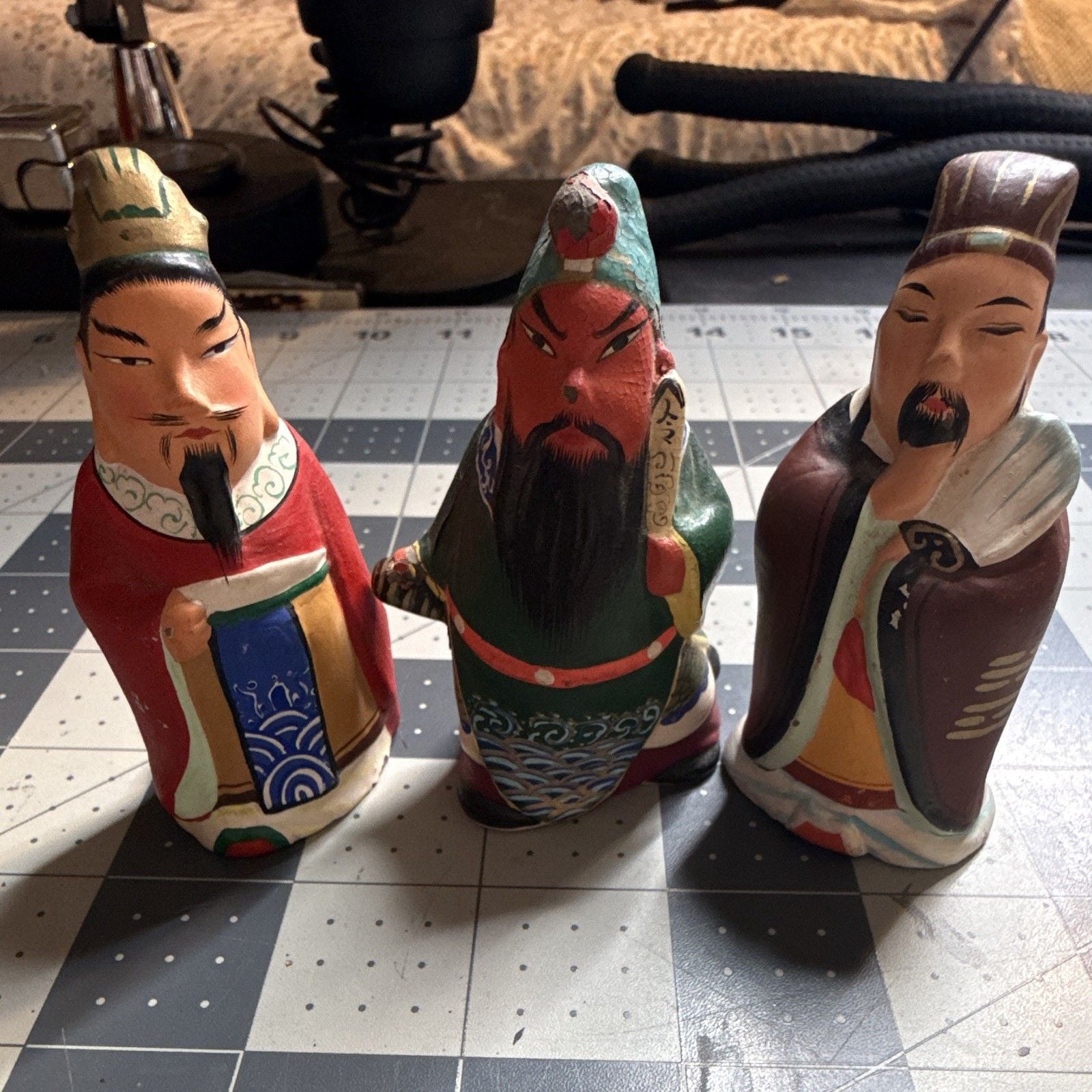 Chinese Hand-Painted Figurine Statue Set Lot of 3 1