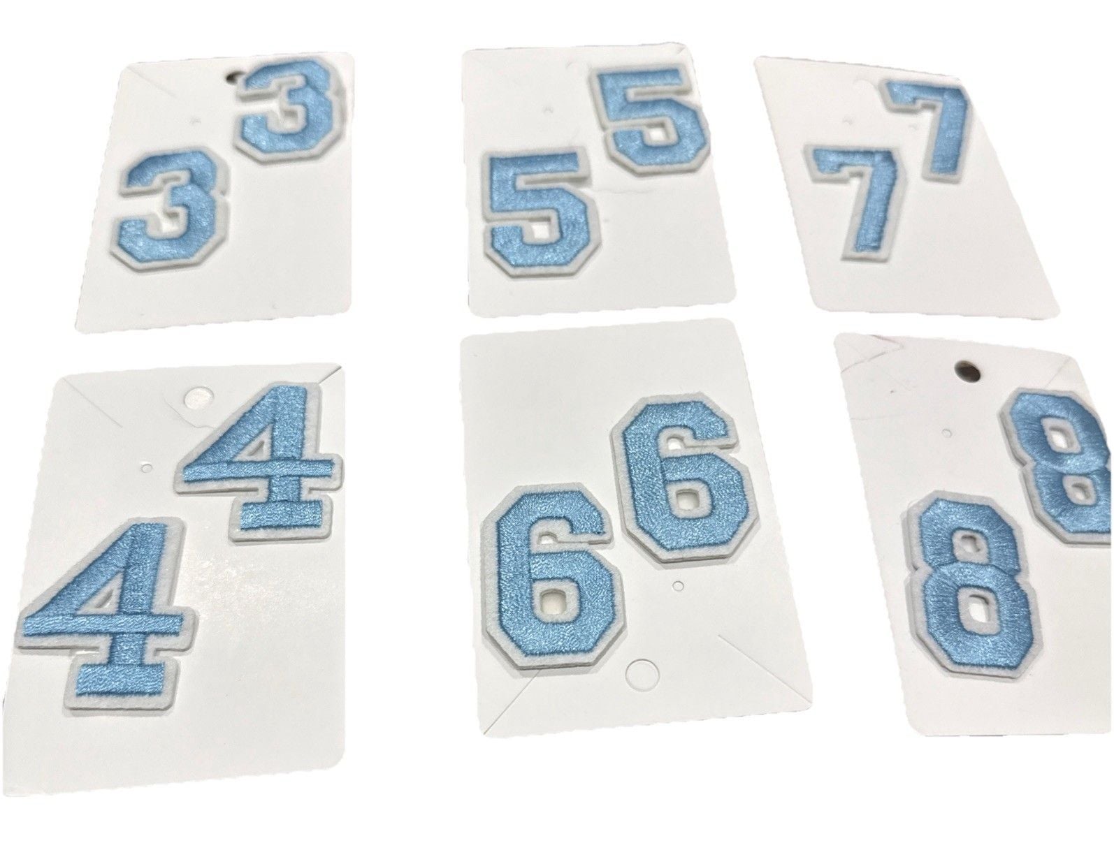Embroidered Iron on Patch Set Numbers 0-8 Baby Blue & White 1 1/2 Inch x 1 Inch 3