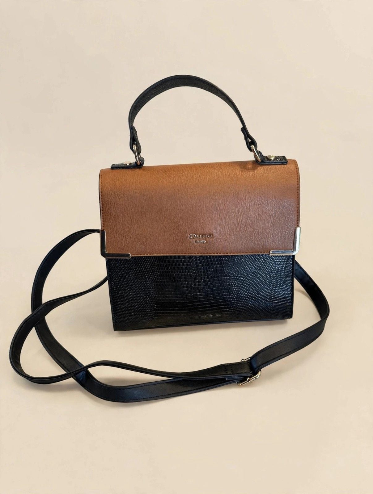 Dune London Women's Brown Black Lizard Embossed Handbag Crossbody 2