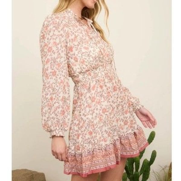 Cottagecore Prairie Floral Smocked Mini Dress Blu Pepper Pink Spring NWT Medium