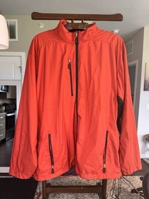 Izod Mens Windbreaker Size XL Full Zip Orange Jacket Rain Coat 2