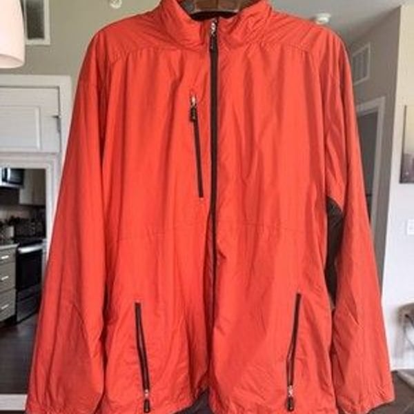 Izod Mens Windbreaker Size XL Full Zip Orange Jacket Rain Coat