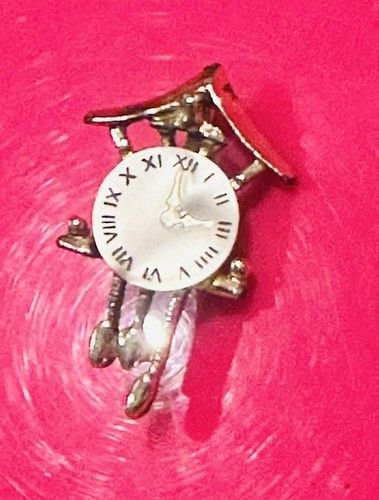 Vintage Cuckoo Clock Brooch 1” Inch Roman Numerals Over Mother Of Pearl Unsigned 5