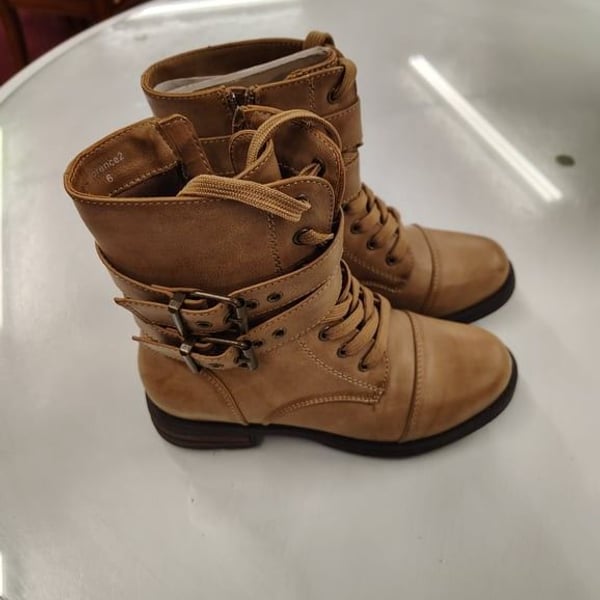 Women's Tan Faux Leather Lace-Up Ankle Boots