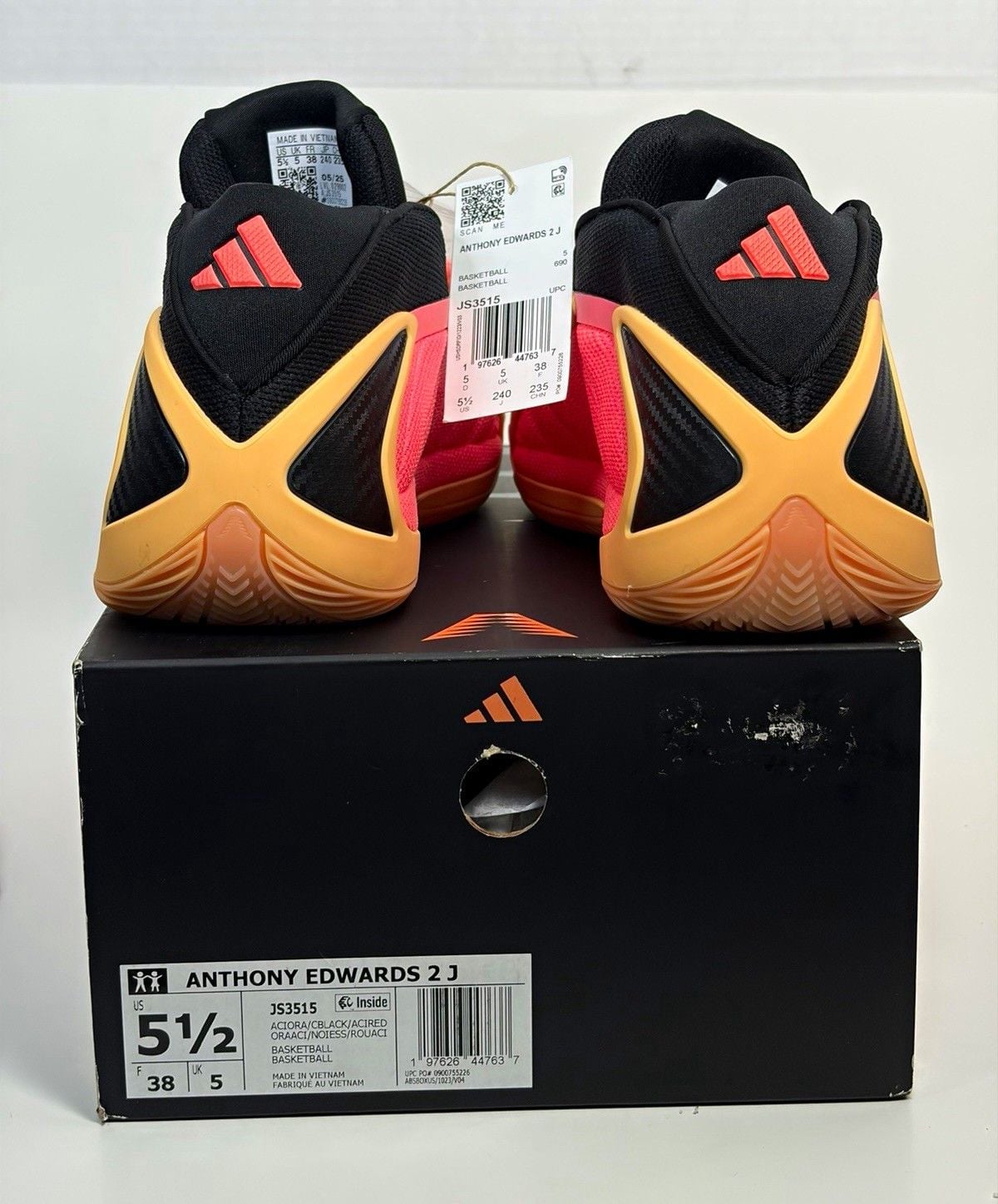 adidas Anthony Edwards 2 JS3515 With Love 5.5Y Acid Orange Black AE2 New 13