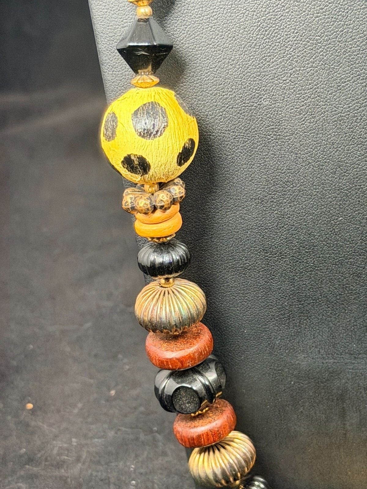 Stunning Vintage Boho Tribal Statement Necklace - Mixed Media Multitexture Beads 7