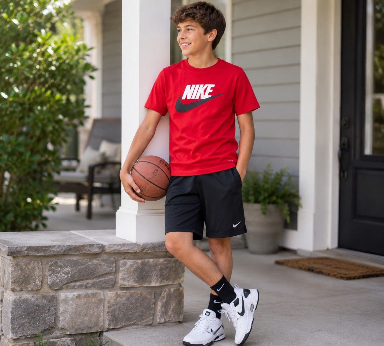 Nike Boys T-Shirt Size M 10-12 Red Big Logo Swoosh Short Sleeve Cotton 6