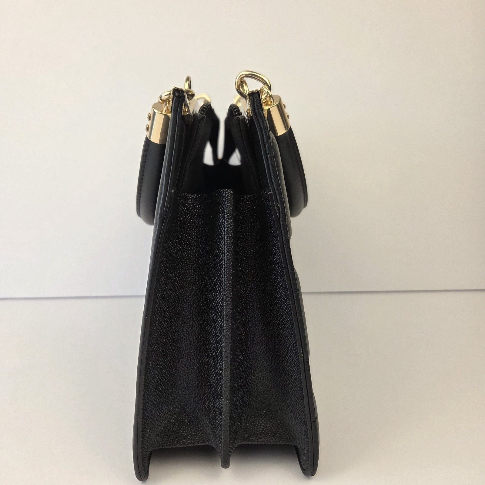 Grossi Black Quilted Rhinestone Handbag Purse Wavy Gold Frame Vintage 5