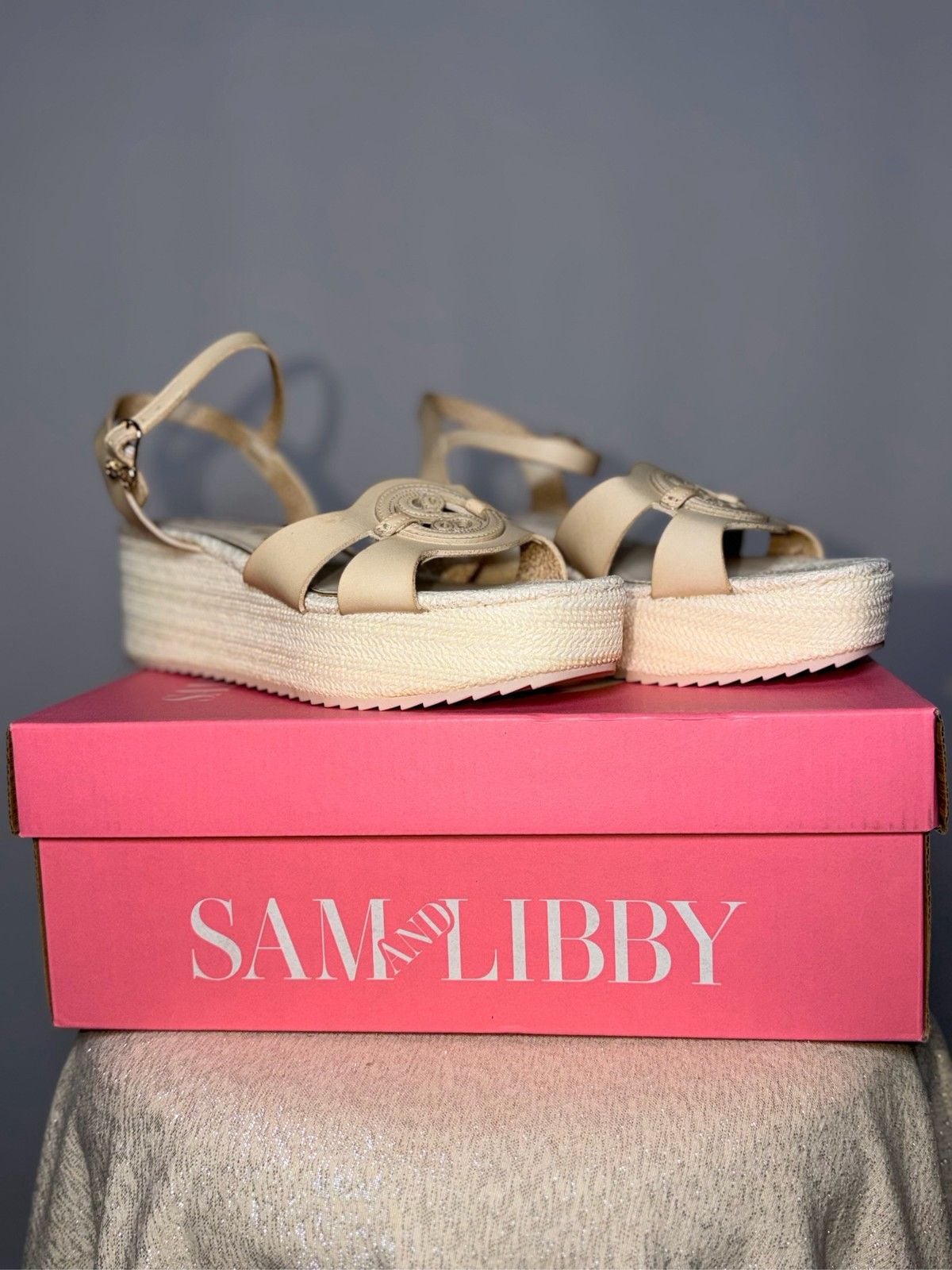 Sam & Libby Women's Cream Platform Espadrille Wedge Ankle Strap Sandals 2