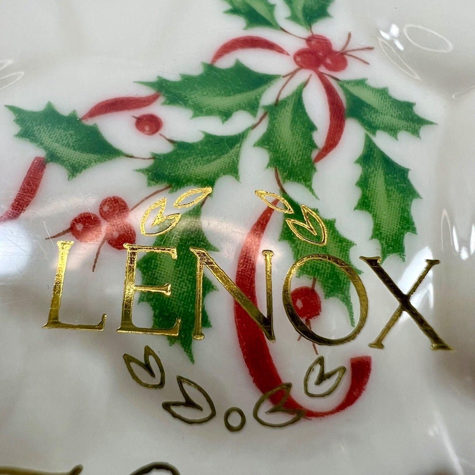 Lenox Holiday Teddy Bear Cookie Press Christmas Ornament Porcelain Holly Ribbon 10