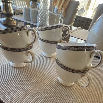 Set of 6 Wedgwood Bone China Cup Blue Greek Key Border Made in England 4