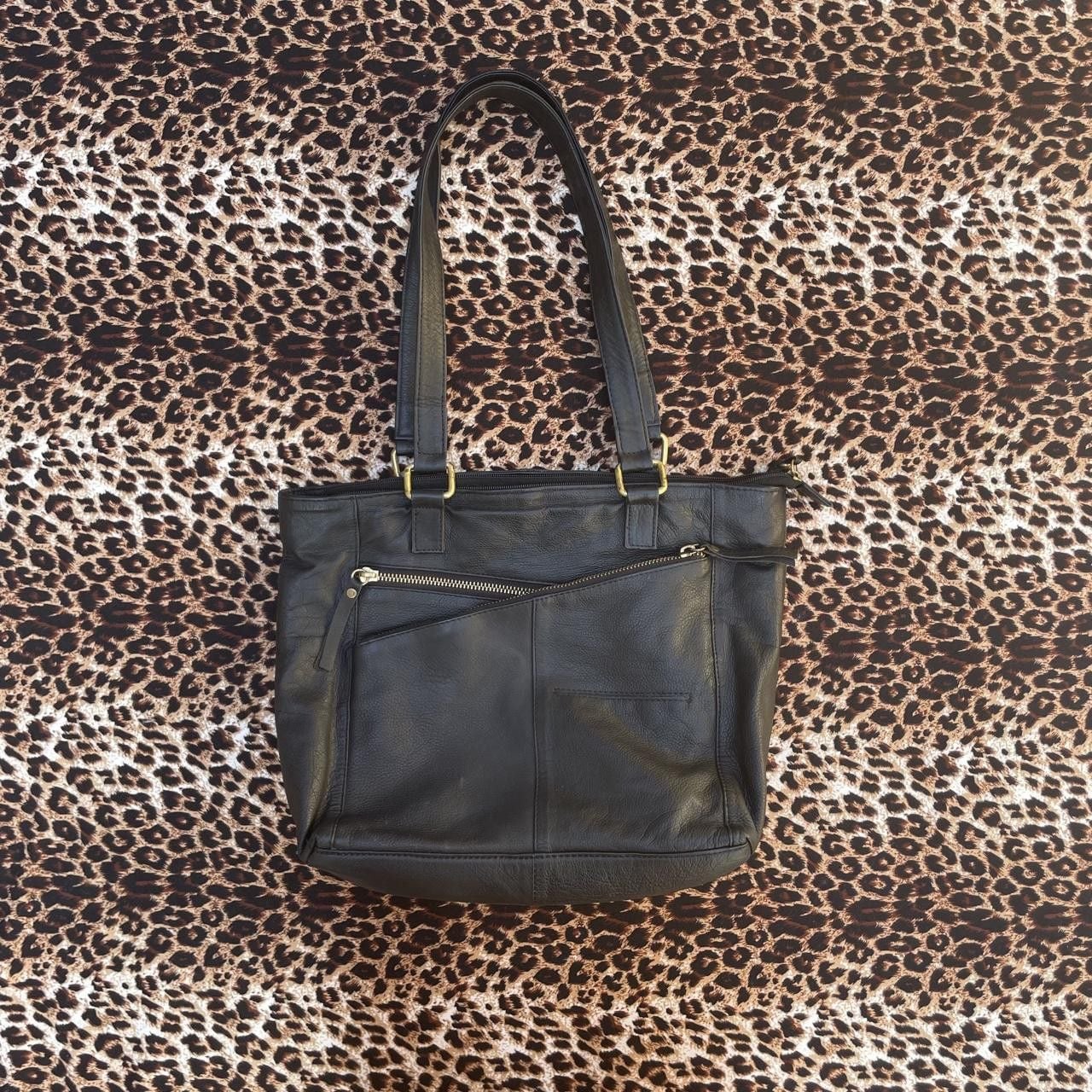 90s black leather tote bag 2