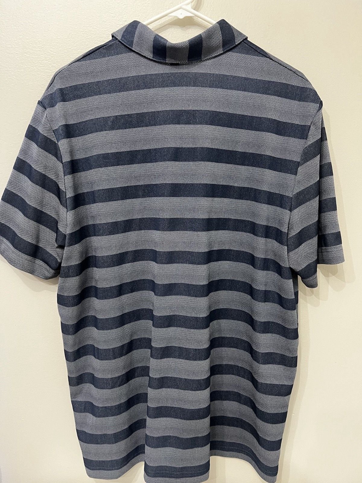 Adidas Polo Shirt Mens XL Blue Two-Color Striped Recycled Polyester Short Sleeve 7