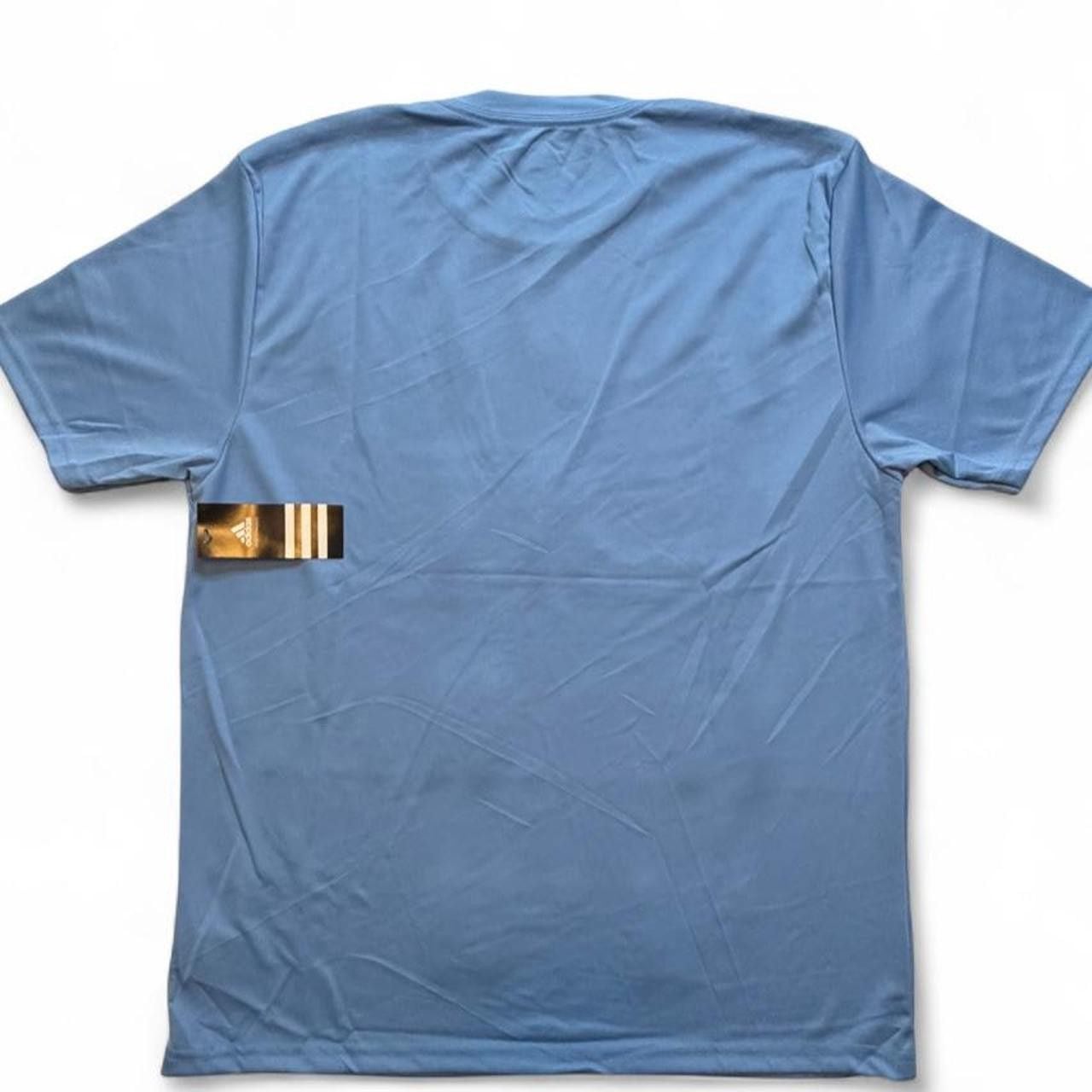 Adidas Originals blue polyester & cotton t-shirt with black logo size large dimensions in pictures brand new with tags. 8