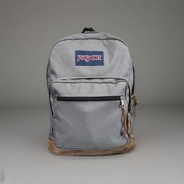 Jansport Backpack Leather Bottom Gray 3 Pouch Laptop Sleeve Cup Holder