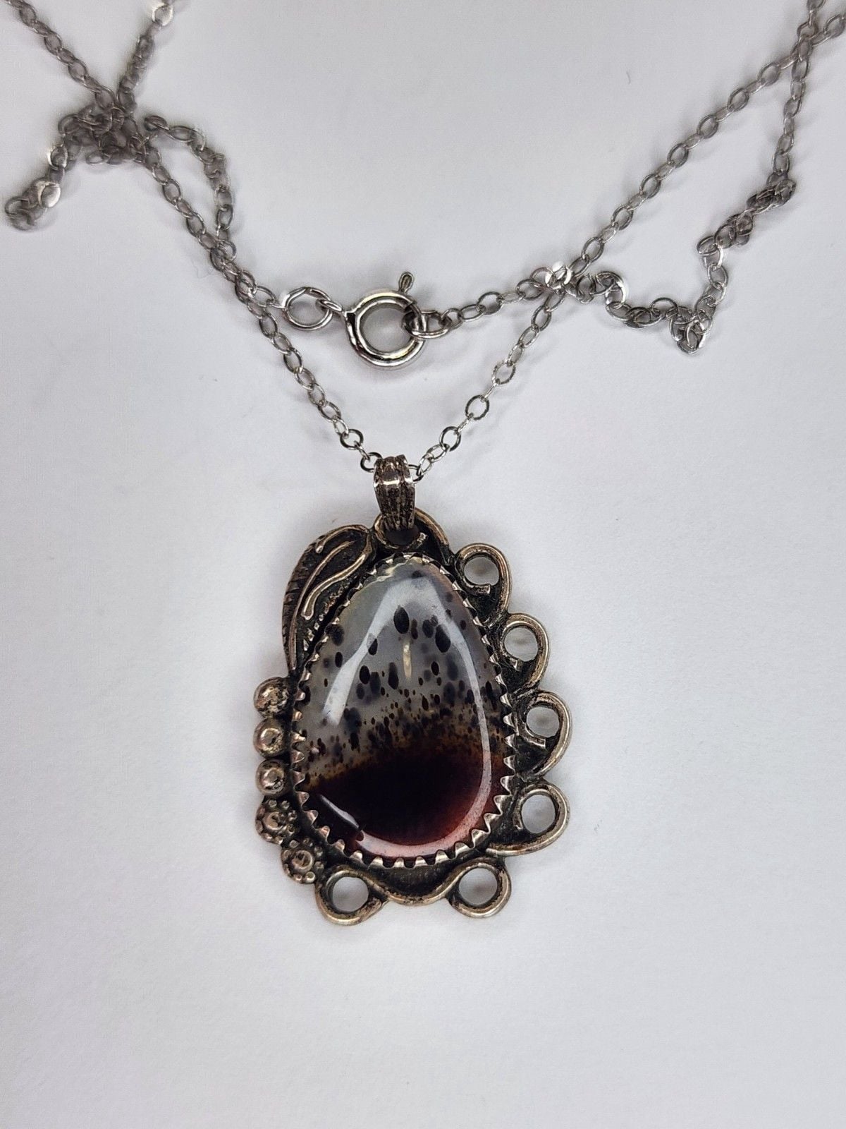Native American Sterling Silver Agate Necklace 4