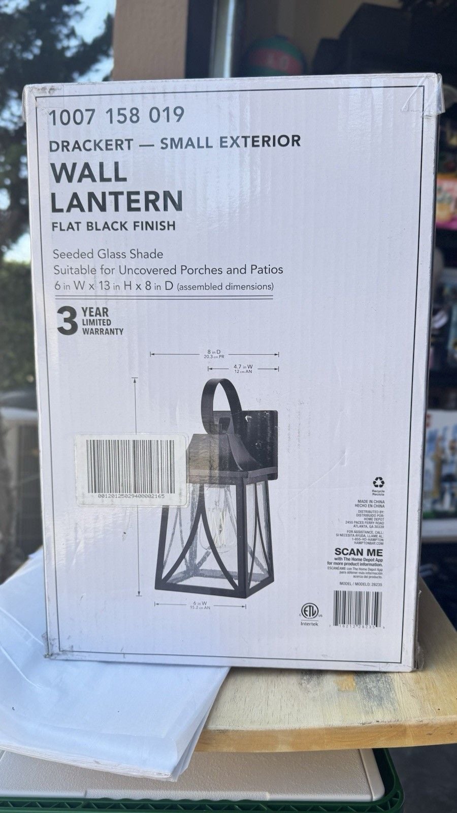 Outdoor Wall Lantern Black, Sconce Seedy Glass, Hampton Drackert New! 6