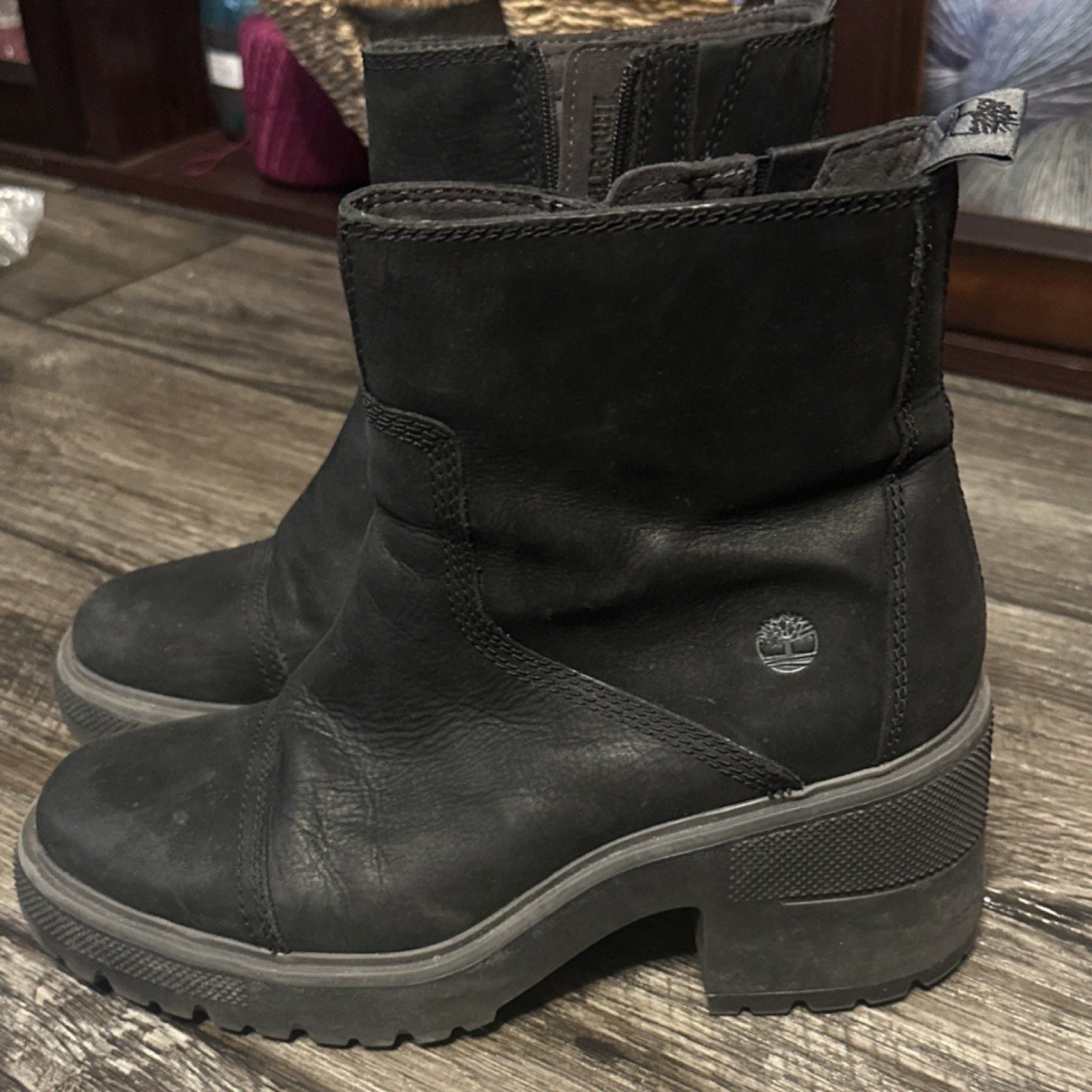 Timberland Silver Blossom Black Leather Mid-Calf Zip Bootie Women's Size 9.5 2