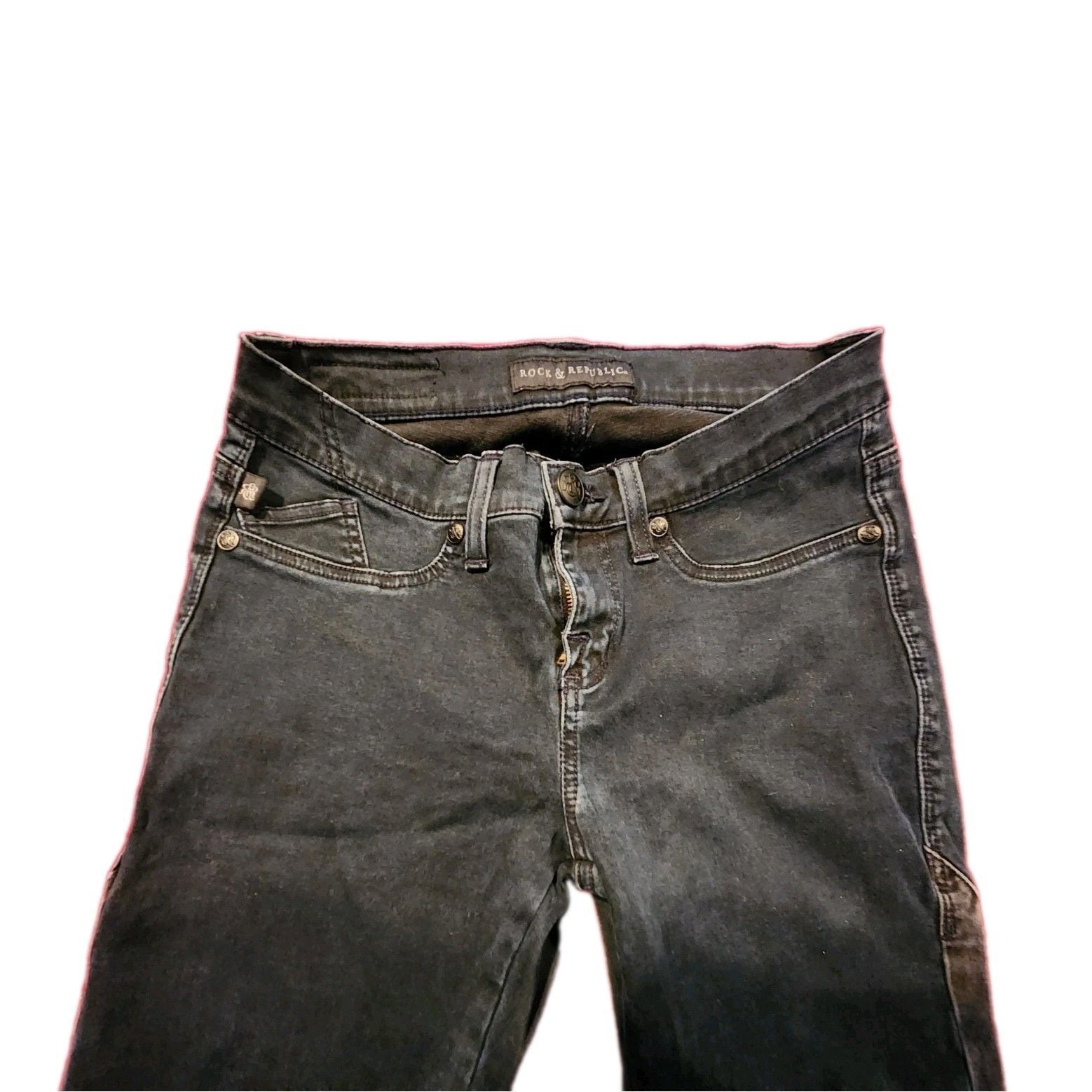 Rock & Republic Women's Skinny Black Denim Jeans Stretch 5-Pocket Size 8 8