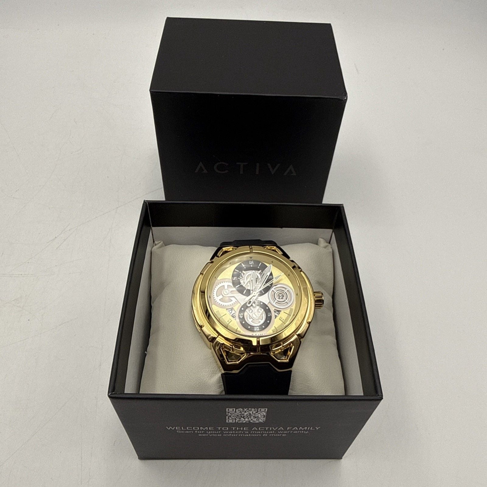 Activa Drift X Men’s Gold Tone Skeleton Dial Watch Black Strap ACW9349-009 15