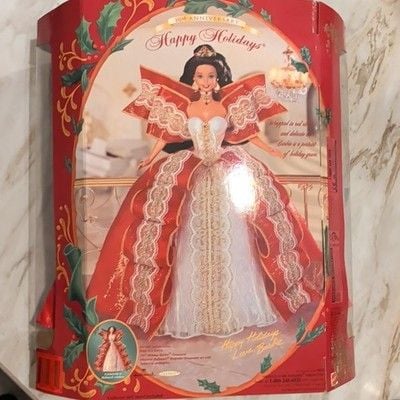 Barbie Happy Holidays Doll 1997 Brunette, Special 10th Anniversary Edition 4