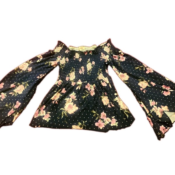 Stella Tweed Women’s Blue Floral Off Shoulder Smocked Stretch Romper L
