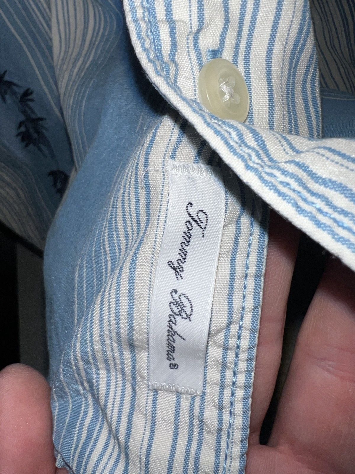 Tommy Bahama Palm Tree Hawaiian Blue Short Sleeve stripe Button Up Shirt Men's M 7