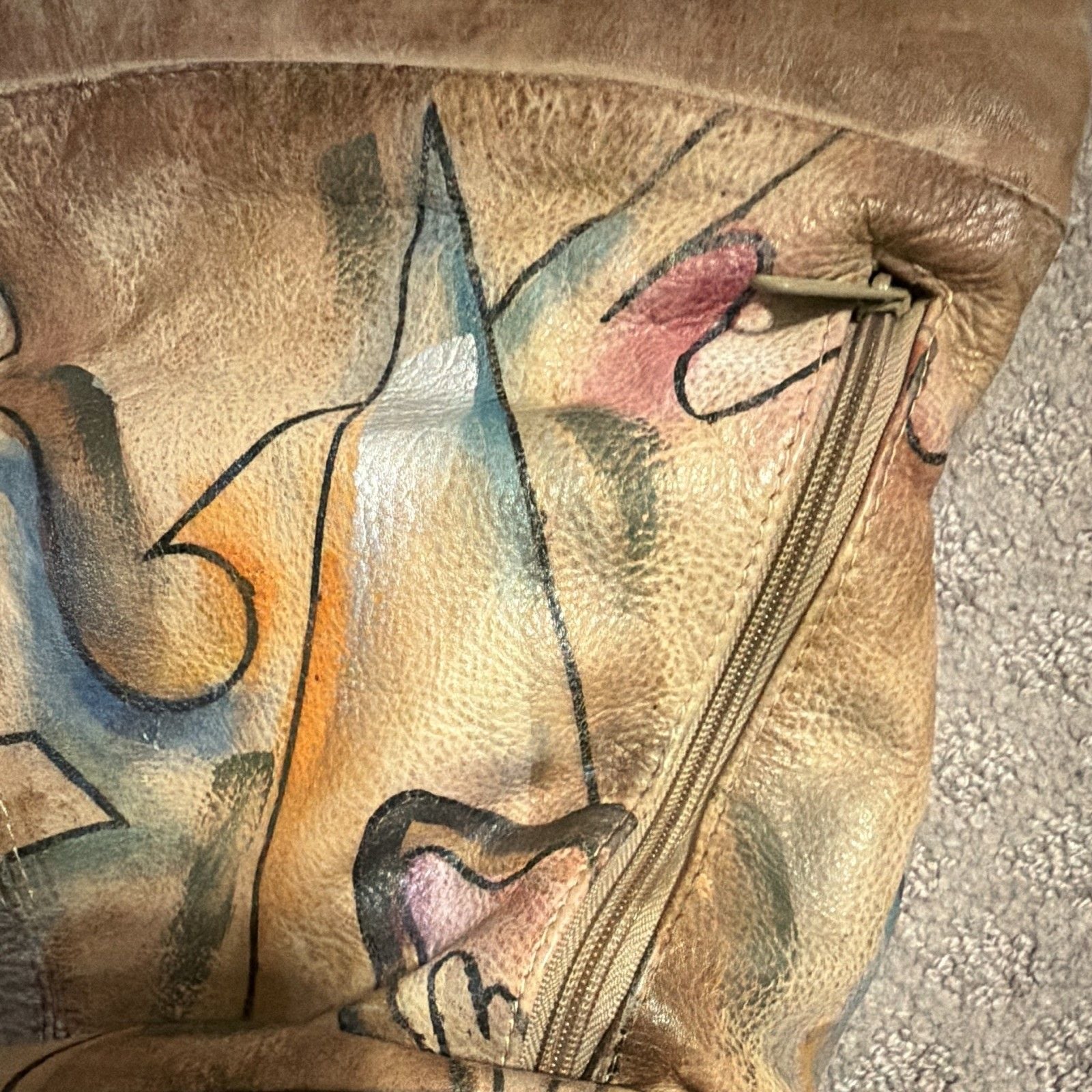 Vintage Sam Sam Hand Painted Leather Shoulder Bag Boho Abstract Wearable Art 6