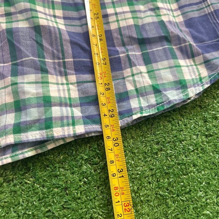 Ralph Lauren Sport Plaid patterned green and blue Short Sleeve button up dress Shirt 5