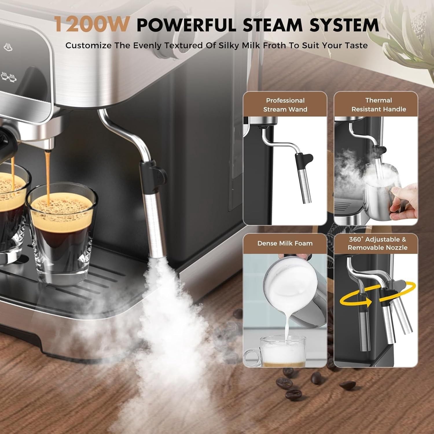 Compact Espresso Machine Professional 20 Bar with Touch Panel, Black 5