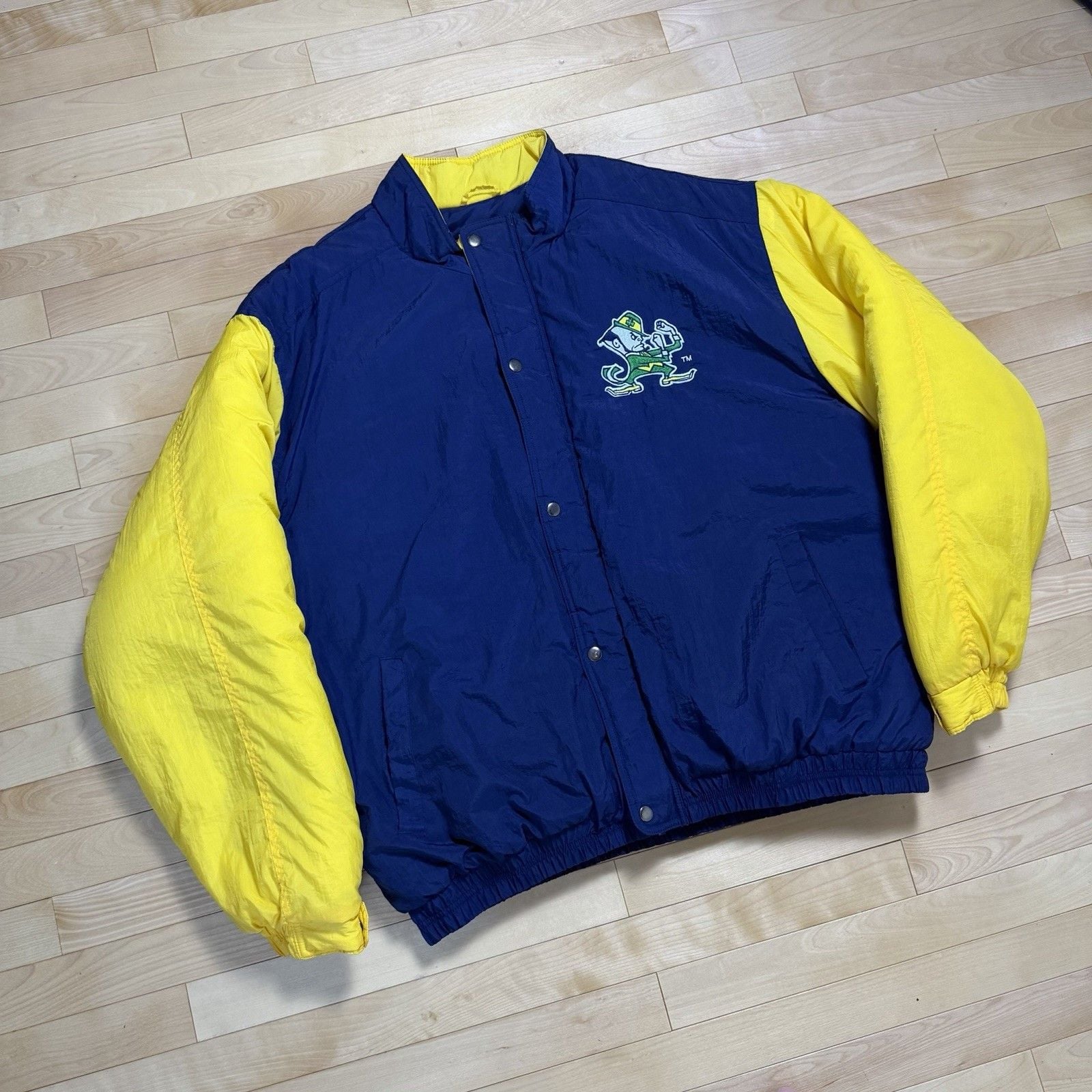 Vintage Competitor Notre Dame Fighting Irish Puffer Jacket Blue/Yellow Size XL 3