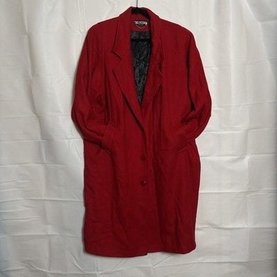 Vintage Billycoat Wool Coat Womens 1X Red Long Overcoat Button Front USA 4