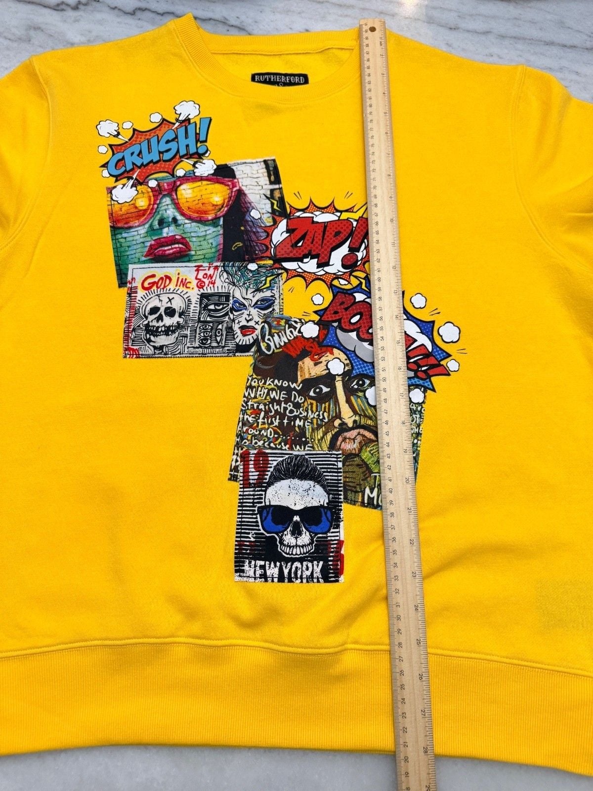 Rutherford Yellow Graphic Sweatshirt with Pop Art Print, Size L 7