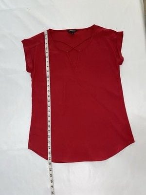 Express Blouse Women's S Red V-Neck Short Sleeve Lightweight Top Shirt 4