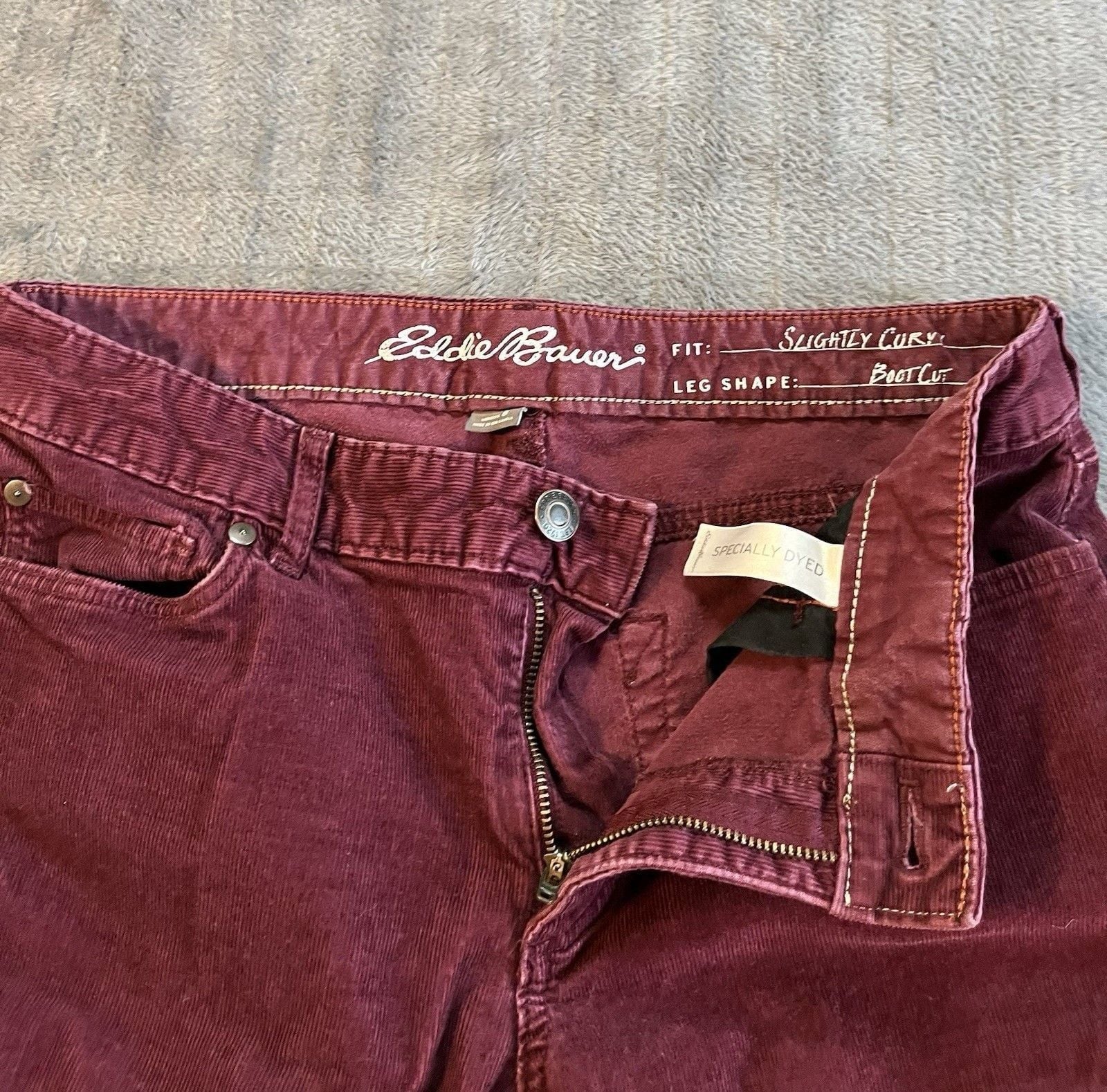 Women’s Eddie Bauer Corduroy Flare Pants Burgundy Size 8 Curvy Bootcut Fall 5