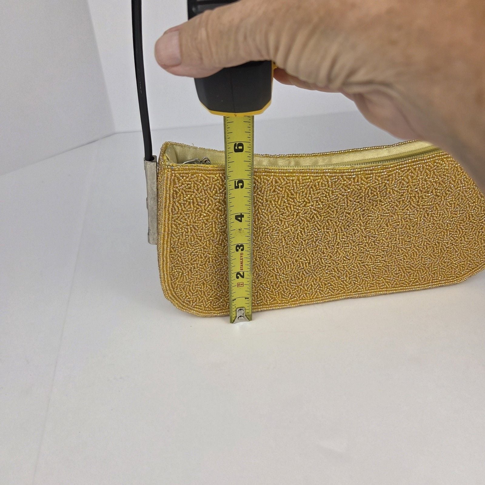 Vintage Yellow Glass Seed Beaded Baguette Shoulder Bag 1960s Mod Evening 7