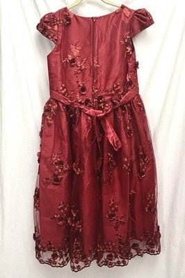 Kiki Kids Girls 12 Red Embroidered Holiday Dress 3D Floral Tulle Bow Made USA 3