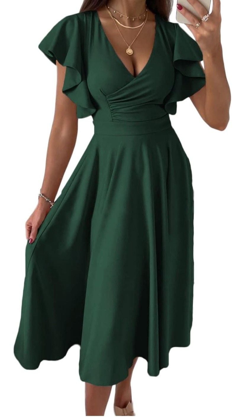Dokotoo women's V Neck Elegant party Dress Short sleeves skater Dress 15