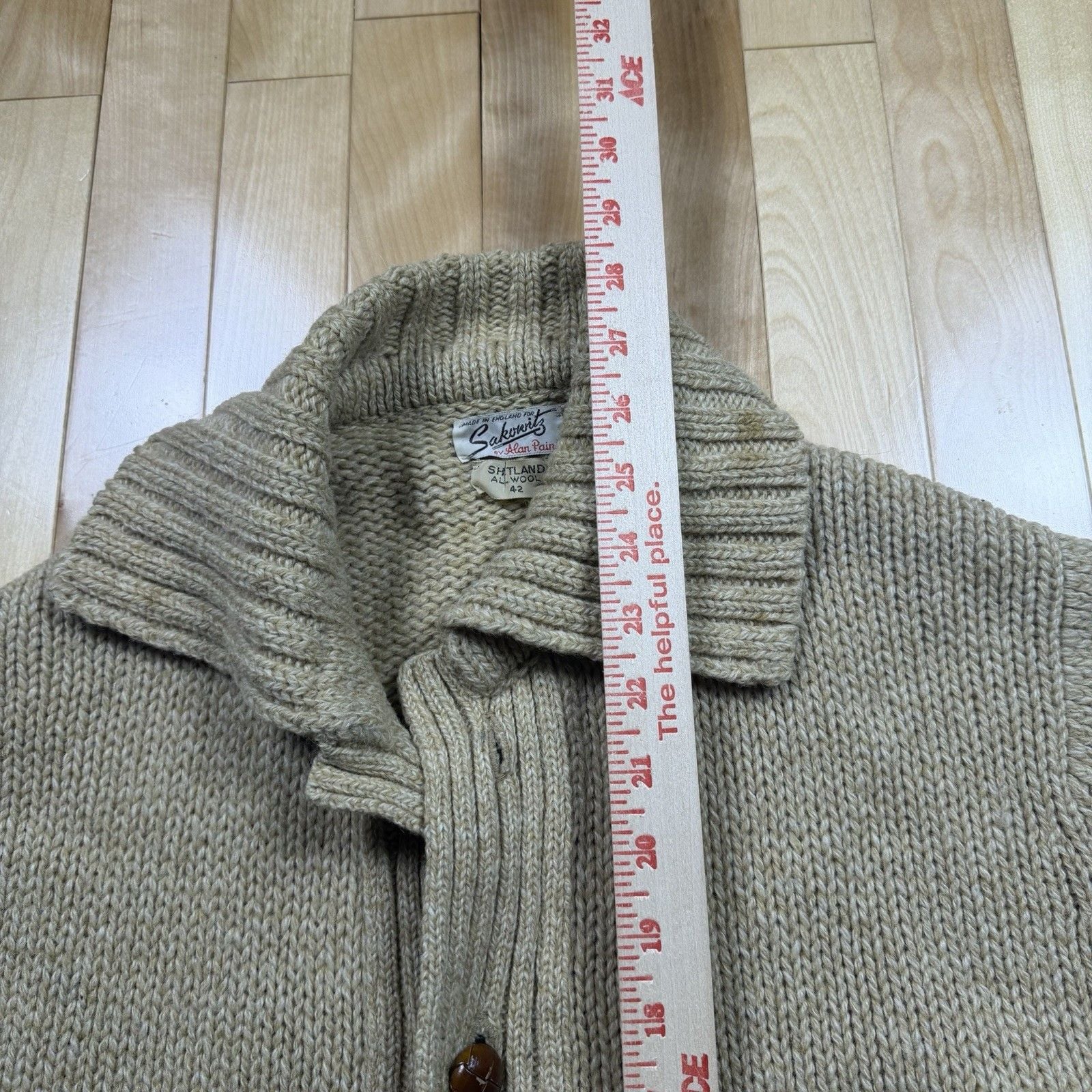 Vintage Alan Paine Shetland Wool Cardigan Mens 42 England Shawl Collar 60s 70s 10