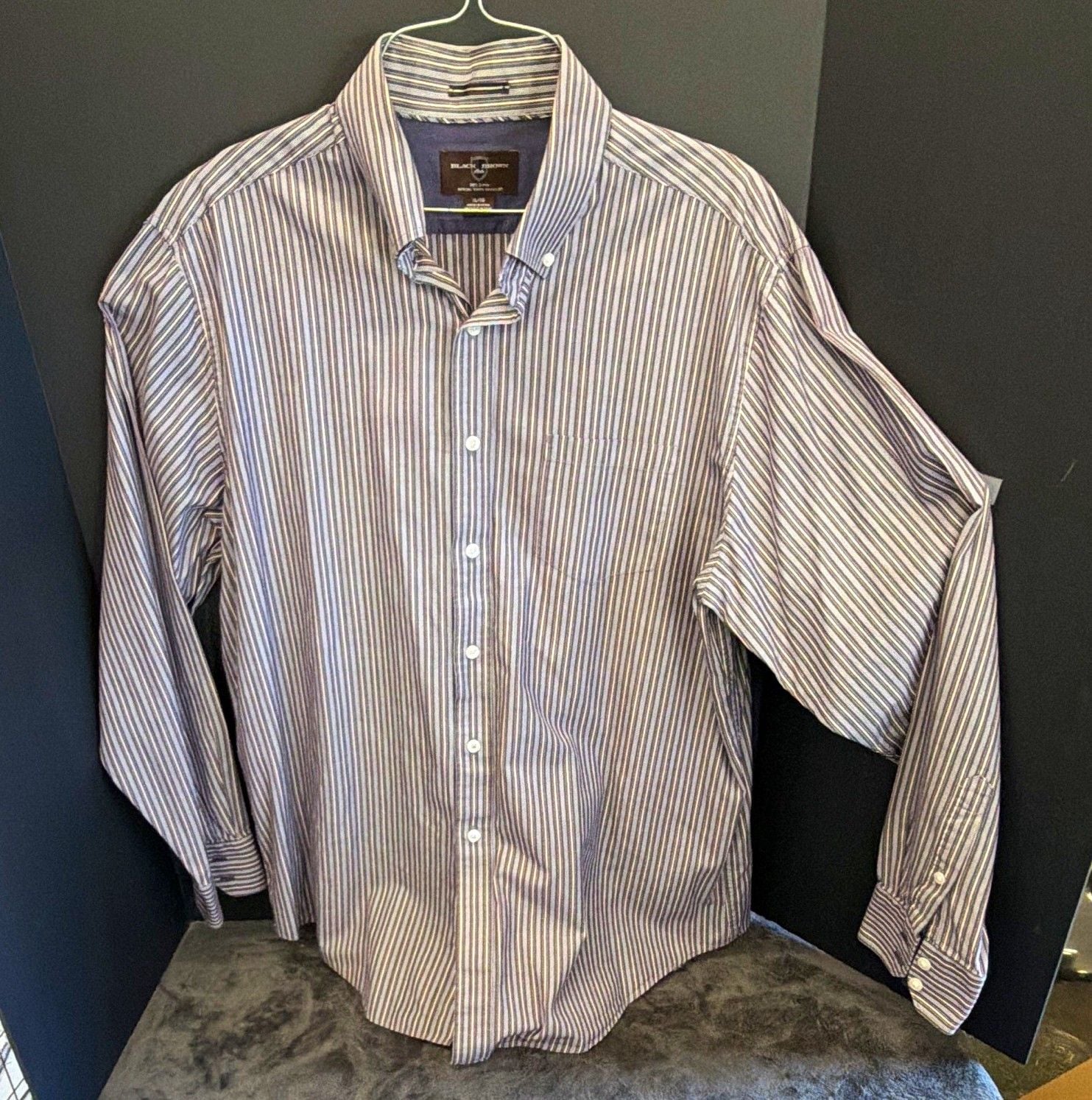 Black Brown 1826 Men's XL Regular Fit Striped Cotton Button-Down Shirt 2