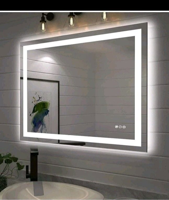 LED Bathroom Mirror 40x32 Front & Backlit Anti-Fog Dimmable 3 Color Tempered 1