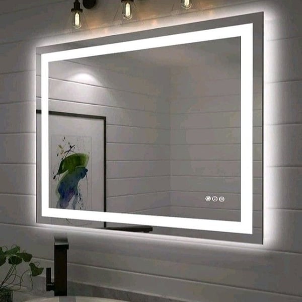 LED Bathroom Mirror 40x32 Front & Backlit Anti-Fog Dimmable 3 Color Tempered