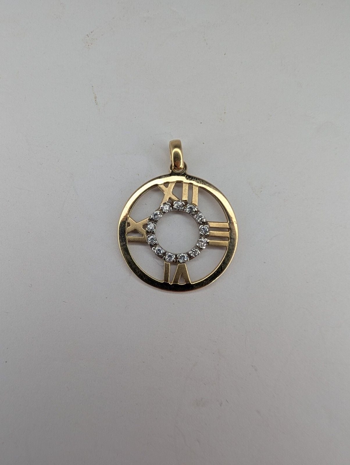 14k Yellow Gold Roman Numeral Clock Pendant 3