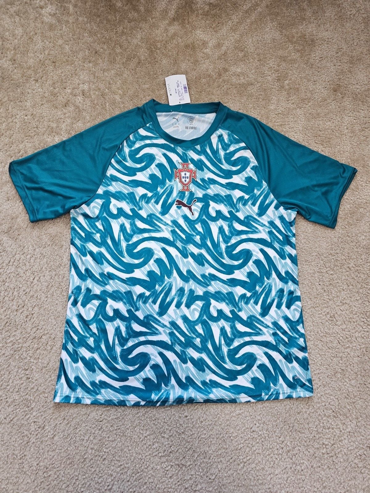 PUMA Portugal Soccer Jersey Mens XL RE:FIBRE FPF Teal White NWT 2