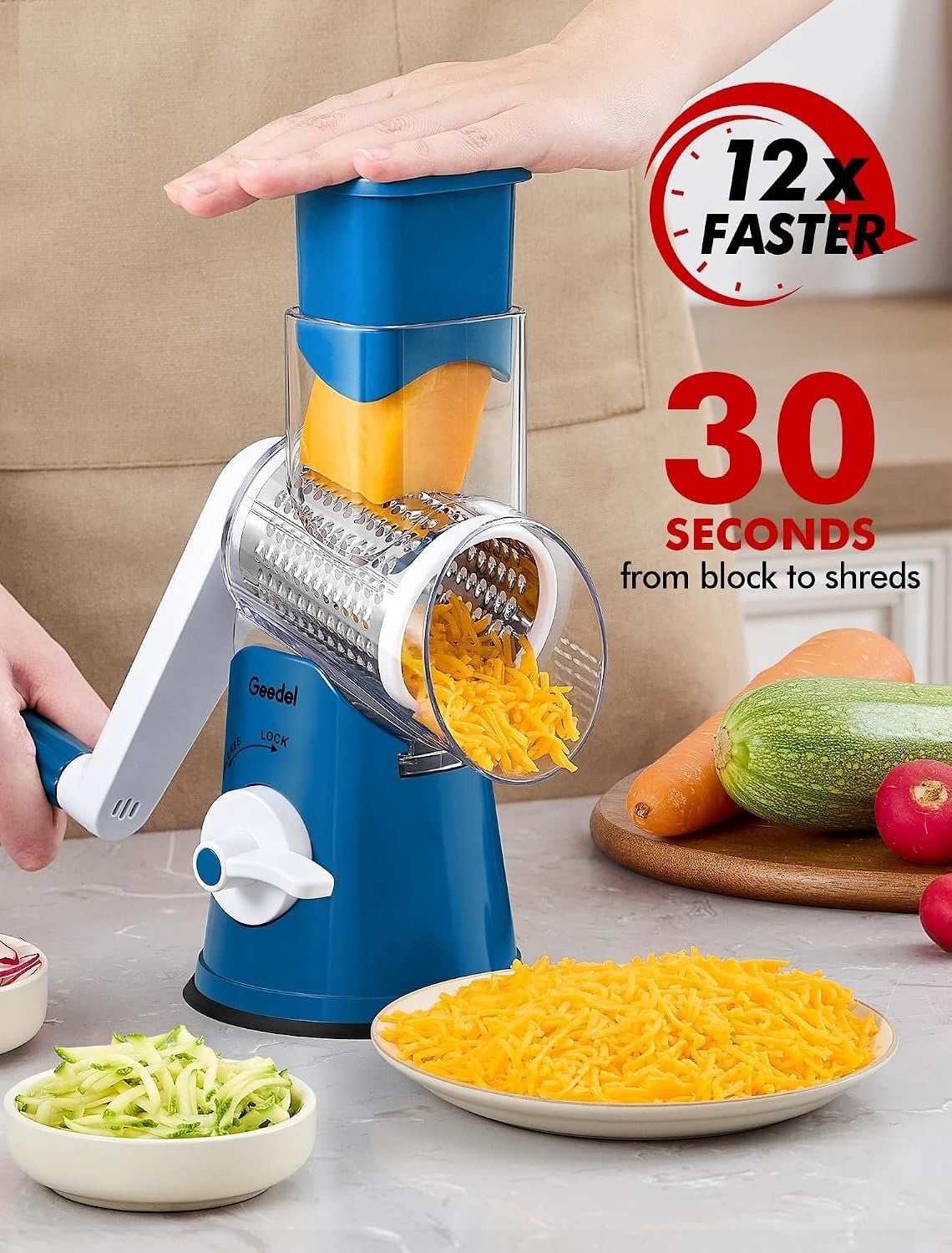 Geedel Rotary Cheese Grater Hand Crank, Cheese Shredder Vegetable Slicer 4