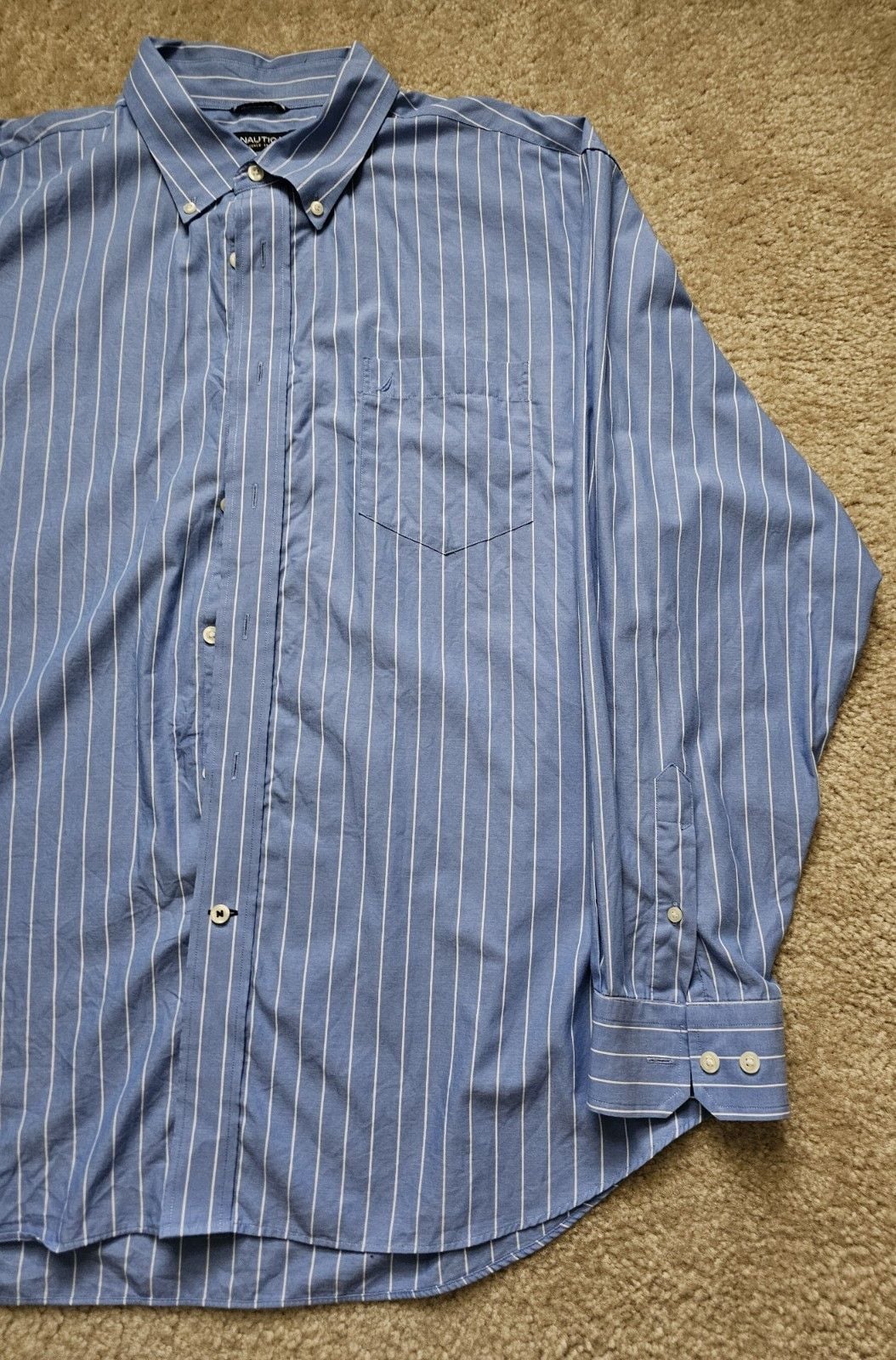 Nautica Mens XXL Blue White Stripe Long Sleeve Button Down Shirt 100% Cotton 4