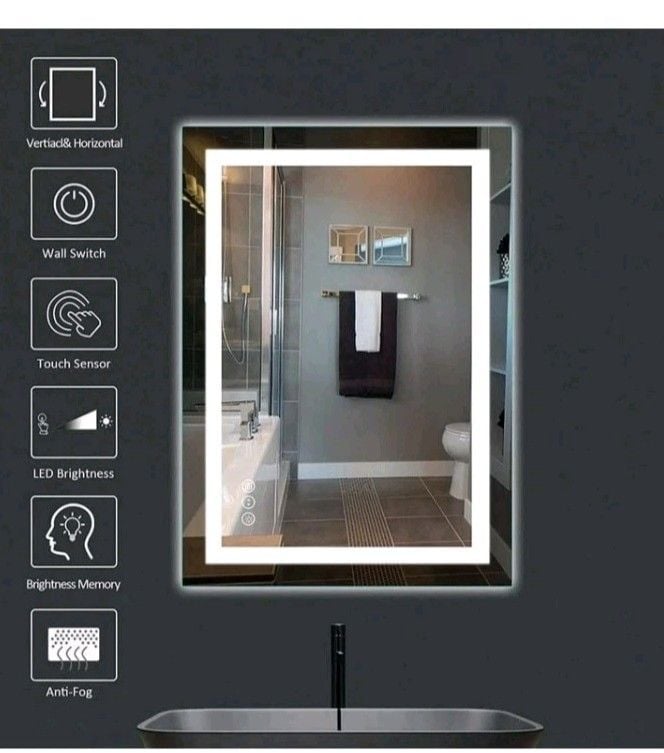 LED Bathroom Mirror 40x32 Front & Backlit Anti-Fog Dimmable 3 Color Tempered 8